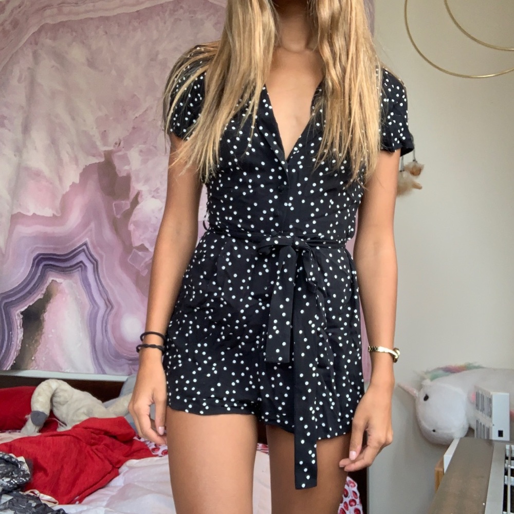 Forever21 Belted Polka-Dot Romper
